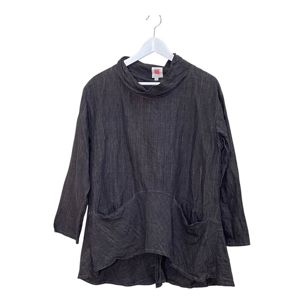 SOUTH STREET Linen Dark Brown 100% Linen Oversized Lagenlook Tunic Shirt Sz 6/8